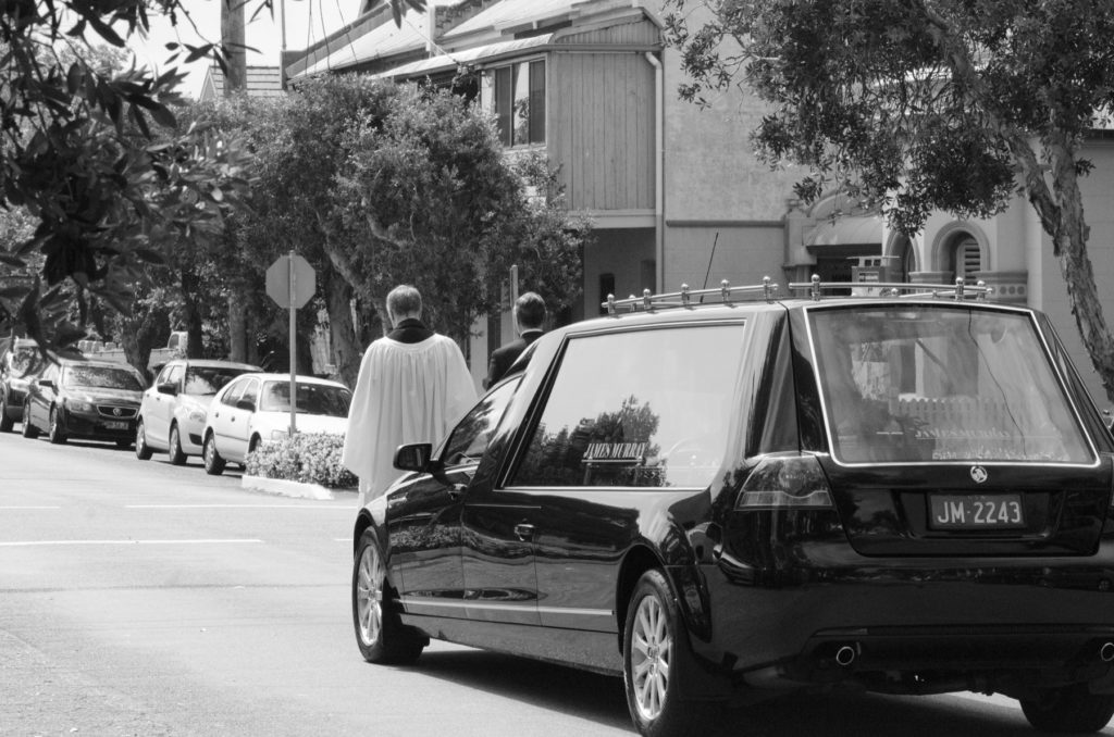 Funeral car leaving St John's Church, Cooks Hill